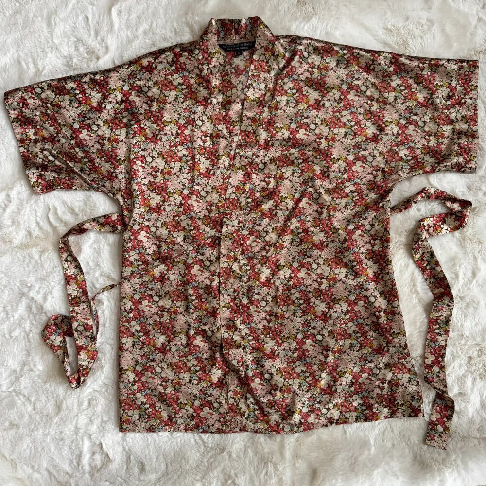 ALEXANDER DEL ROSSA Small Floral Satin Kimono Lingerie Robe
